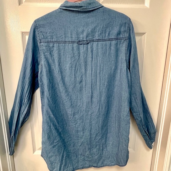 Papaya 100% Cotton Blue Denim Chambray Ladies Long Sleeve Shirt size M - Picture 3 of 12